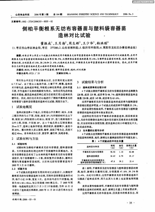 侧柏平衡根系无纺布容器苗与塑料袋容器苗造林对比试验