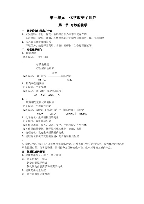 初三化学全册知识点(鲁教版)