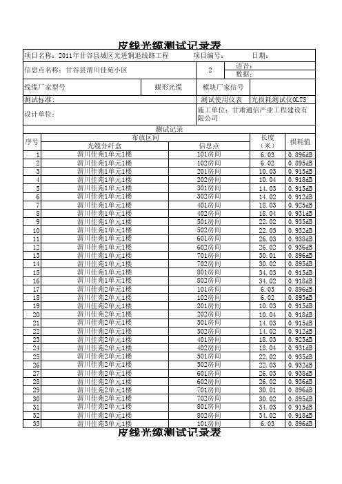 皮线光缆测试记录表