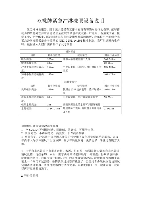 2019年双桃牌紧急冲淋洗眼设备说明