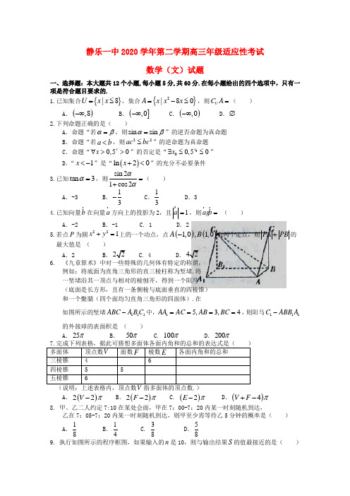 山西省忻州市静乐一中2020届高三数学适应性考试试题 文(无答案)