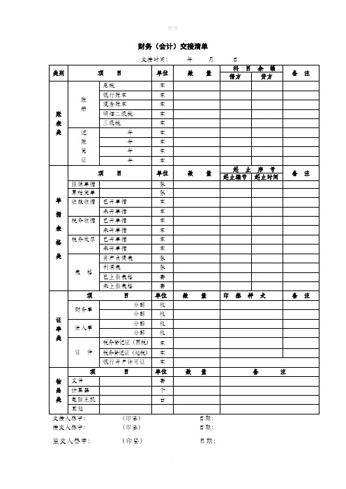 财务人员交接清单