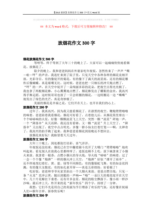 【2018最新】放烟花作文300字-范文word版 (3页)