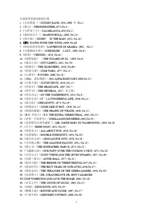 百部优秀美国电影排行榜