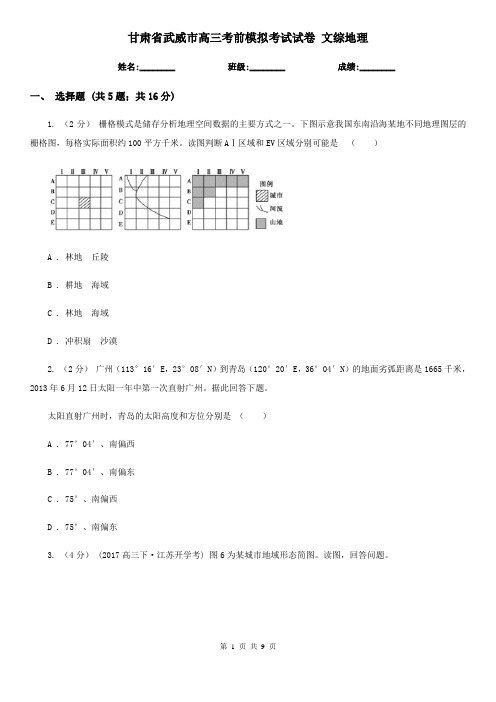 甘肃省武威市高三考前模拟考试试卷 文综地理