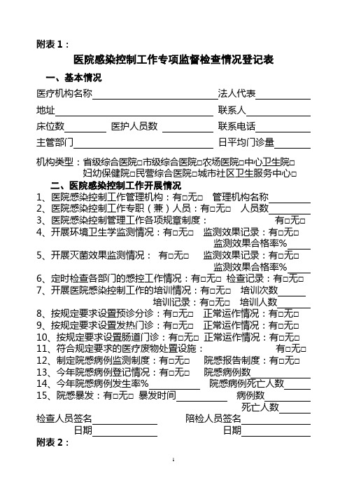 医院感染控制工作专项监督检查情况登记表