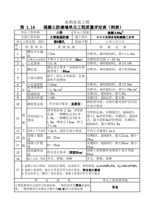 (最新)第混凝土防渗墙单元工程质量评定表(精品)