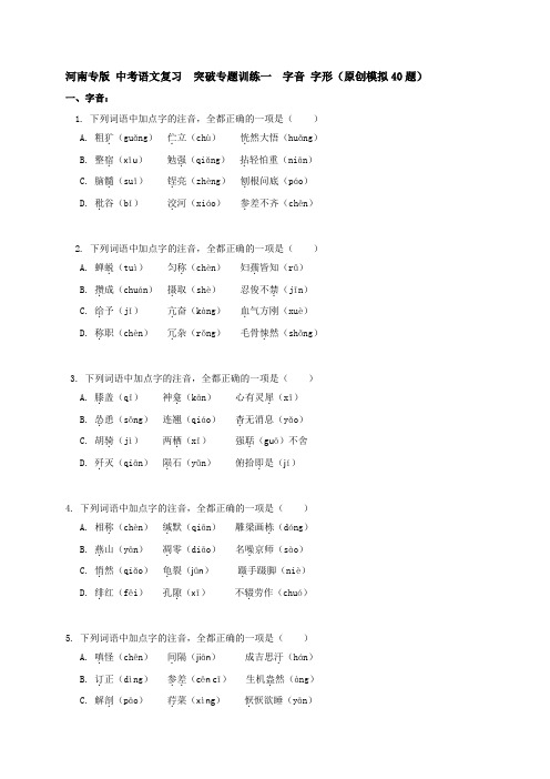 九年级中考语文复习  突破专题训练一  字音 字形