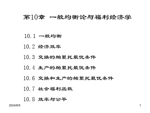 经济学微观经济学第10章一般均衡论和福利经济学课件