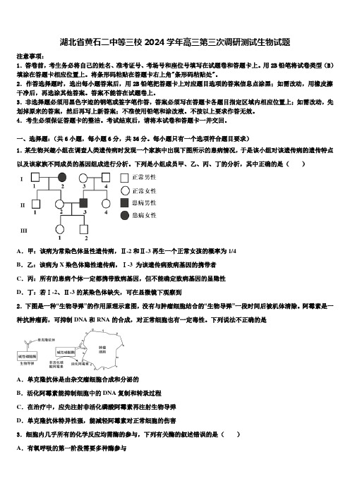 湖北省黄石二中等三校2024学年高三第三次调研测试生物试题含解析