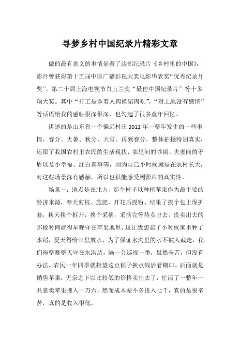 寻梦乡村中国纪录片精彩文章