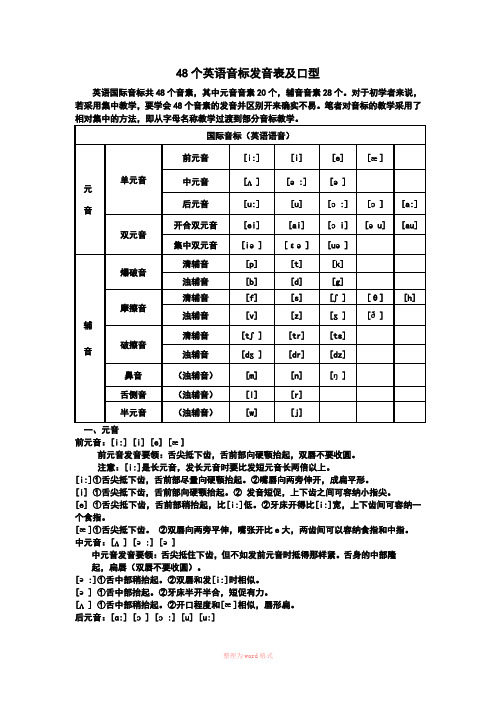 48个英语音标发音表及口型Word文档