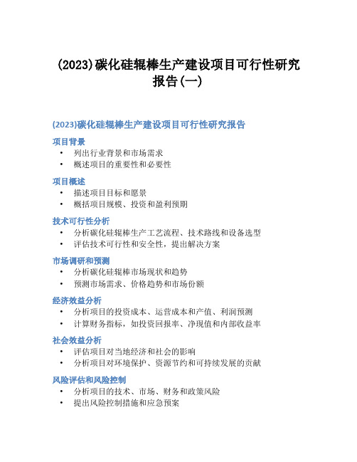 (2023)碳化硅辊棒生产建设项目可行性研究报告(一)