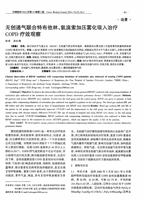 无创通气联合特布他林、氨溴索加压雾化吸入治疗COPD疗效观察