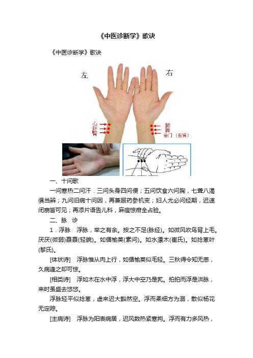 《中医诊断学》歌诀