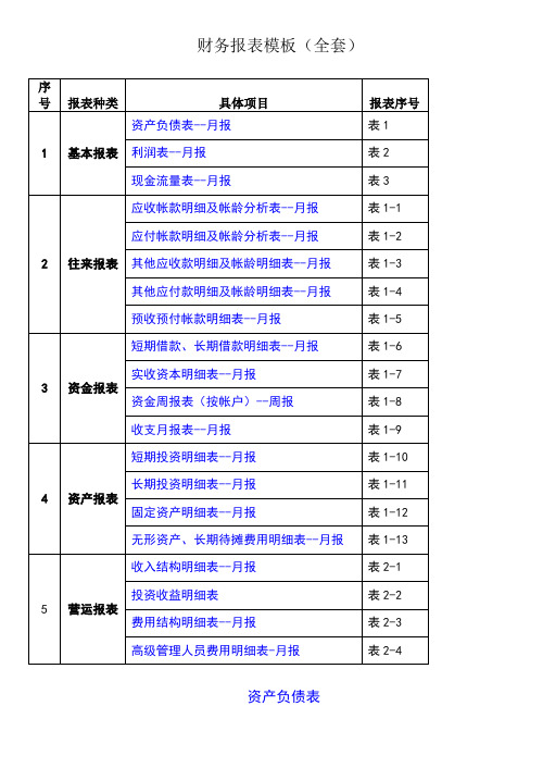 财务报表模板(全套)