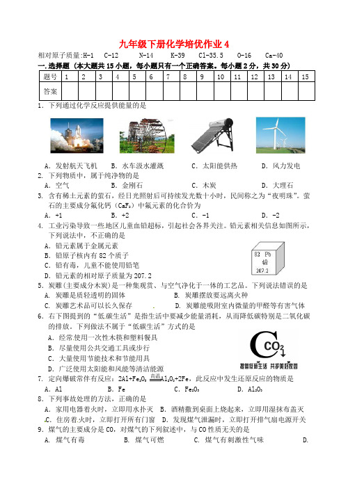 江苏省盐城市大丰市万盈第二中学九年级化学下学期培优作业4(无答案) 新人教版