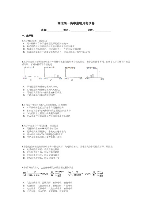 湖北高一高中生物月考试卷带答案解析
