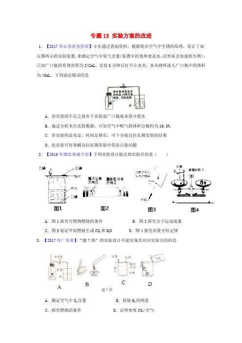 决胜2018中考化学压轴题揭秘 专题13 实验方案的改进(中考题,无答案)