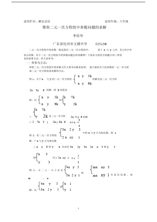 (完整版)聚焦二元一次方程组中参数问题的求解.doc