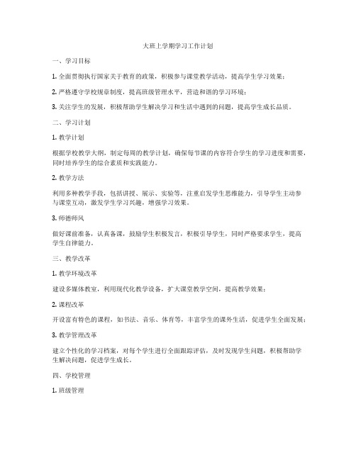 大班上学期学习工作计划