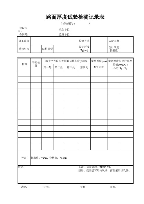 D-24.7 路面取芯厚度试验检测记录