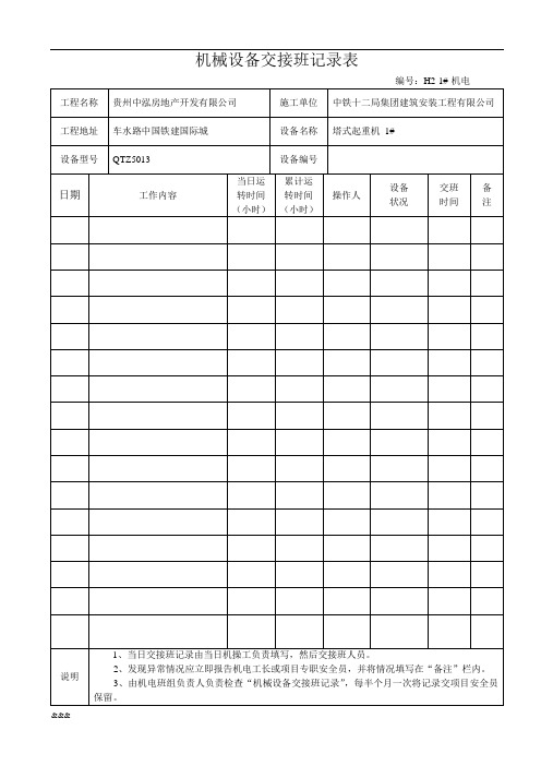 机械设备交接班记录表表格完整