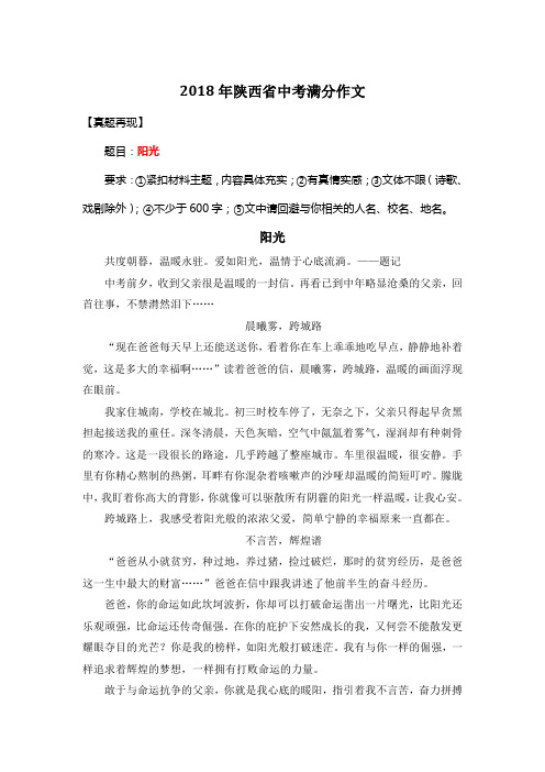 2018年陕西省中考满分作文《阳光》26