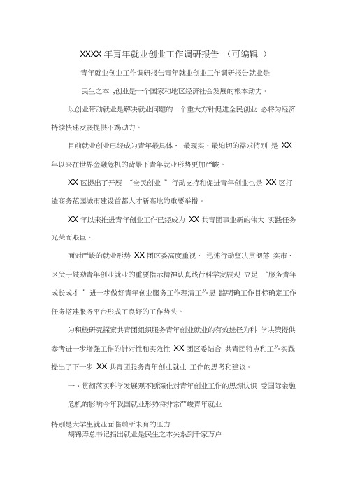 XXXX年青年就业创业工作调研报告(可编辑).doc