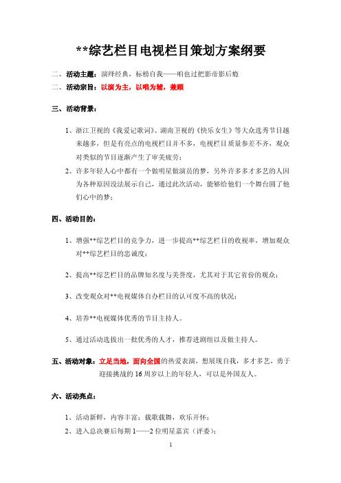 电视栏目策划方案纲要