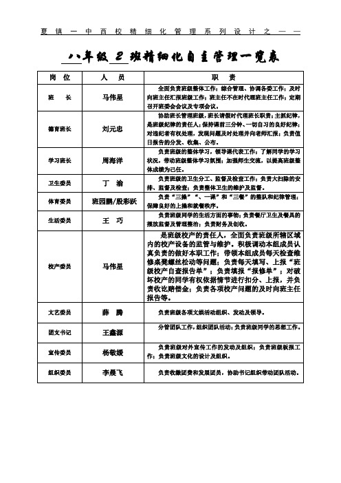 班级精细化管理一览表