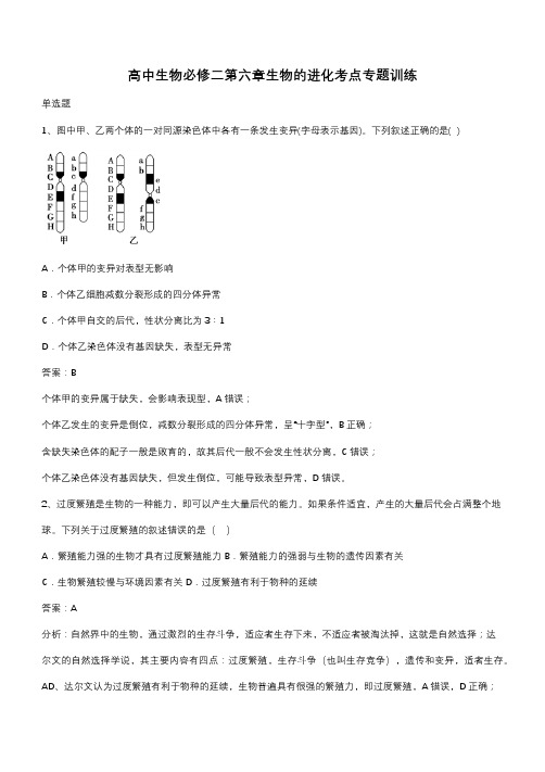 高中生物必修二第六章生物的进化考点专题训练(带答案)