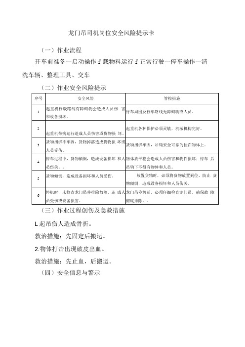 龙门吊司机岗位安全风险提示卡