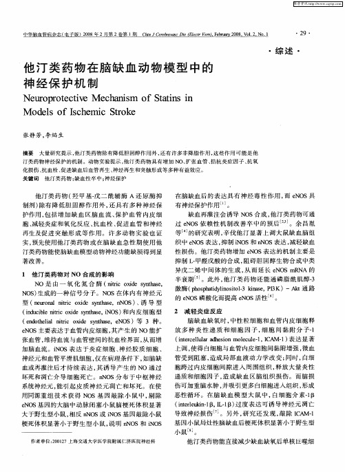 他汀类药物在脑缺血动物模型中的神经保护机制