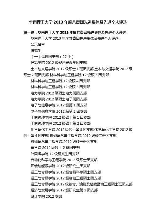 华南理工大学2013年度共青团先进集体及先进个人评选