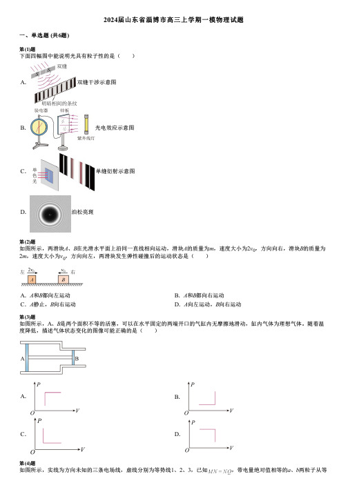 2024届山东省淄博市高三上学期一模物理试题