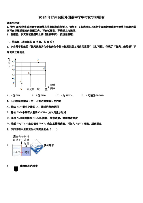 2024年郑州枫杨外国语中学中考化学押题卷含解析