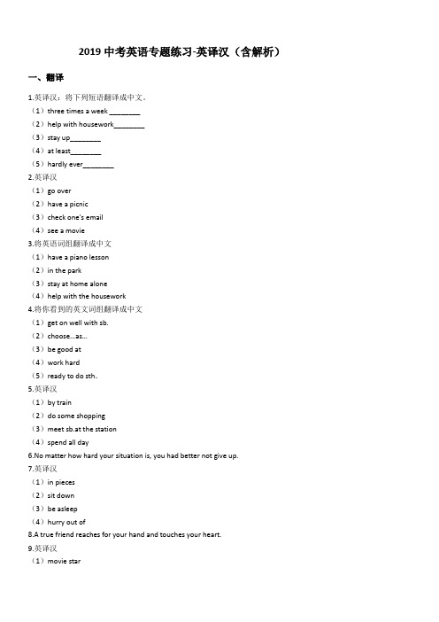 2019中考英语专题练习-英译汉(含解析)