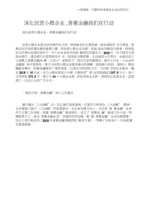 (先进事迹材料)深化民营小微企业,普惠金融我们在行动