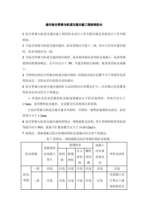 城市综合管廊与轨道交通共建工程结构防水