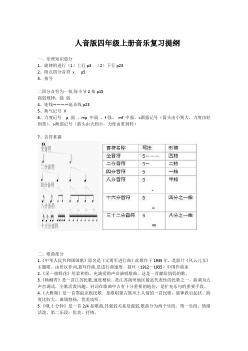 人音版四年级上册音乐复习资料(四个单元)