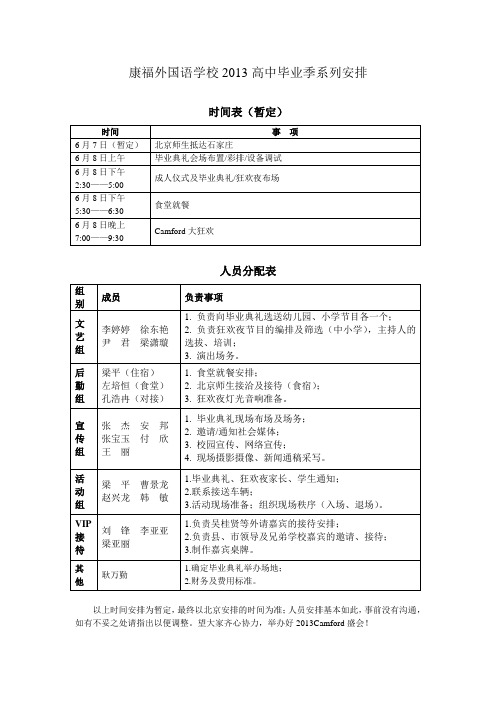 2013毕业典礼及狂欢活动安排