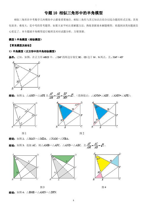 专题 相似三角形中的半角模型(学生版)