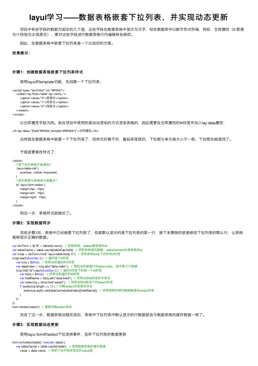 layui学习——数据表格嵌套下拉列表，并实现动态更新