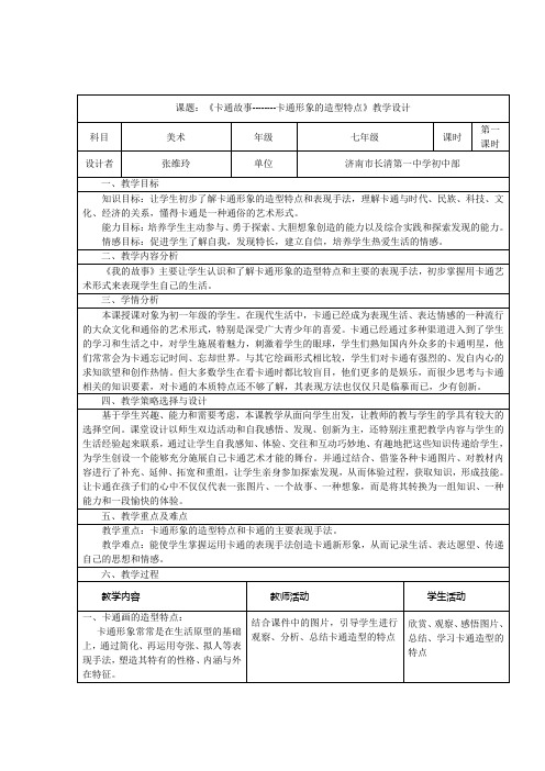 《卡通形象的造型特点》教学设计