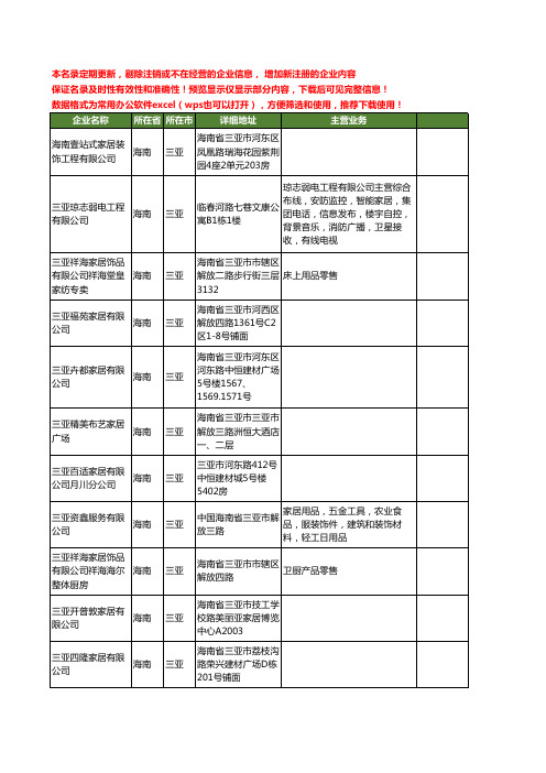 新版海南省三亚家居工商企业公司商家名录名单联系方式大全51家