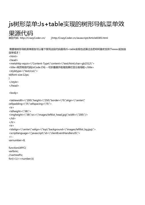 js树形菜单：Js table实现的树形导航菜单效 果源代码