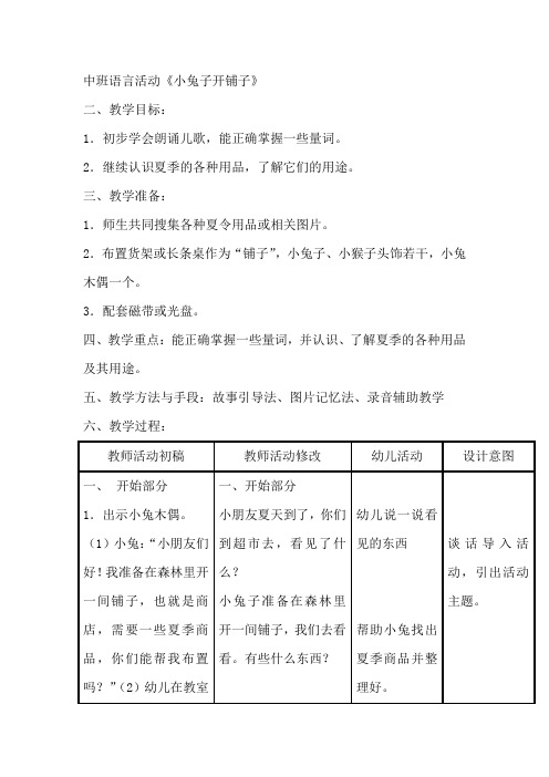 中班语言活动《小兔子开铺子》