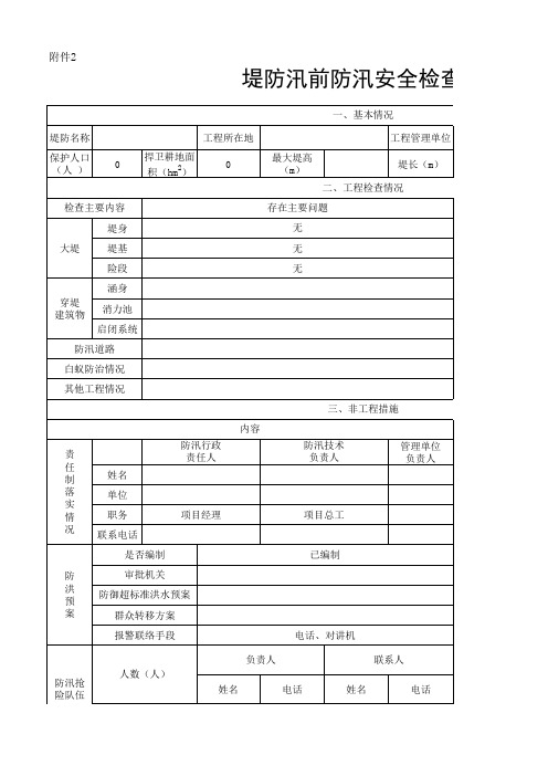 河道堤防汛前防汛安全检查表