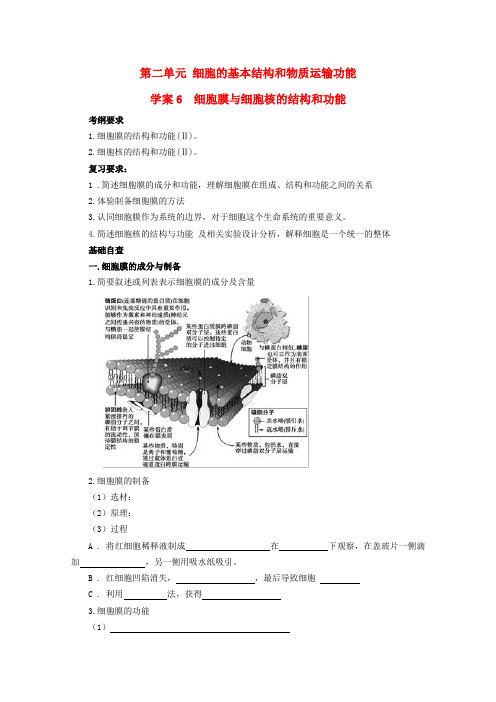 高考生物起点一轮复习 第二单元 细胞膜与细胞核的结构和功能学案